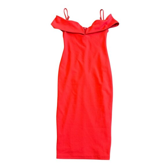 Noookie Bold Red Off-Shoulder Fitted Sheath Dress Spaghetti Strap Size Small - Picture 2 of 12